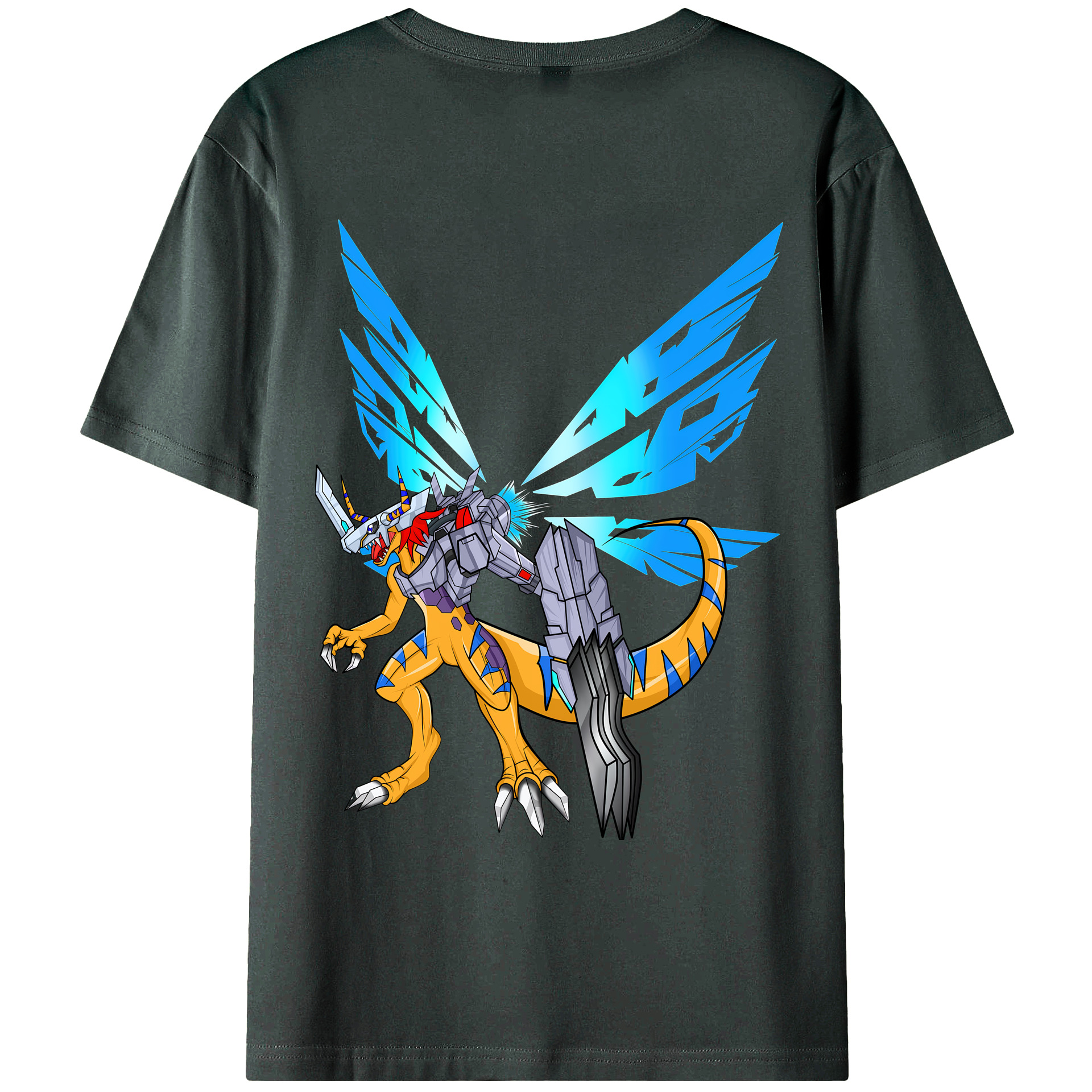 （画像用） Digimon デジタルモンスター/デジモン 綿100％ メンズ半袖Tシャツ（バックプリント） 通気性
